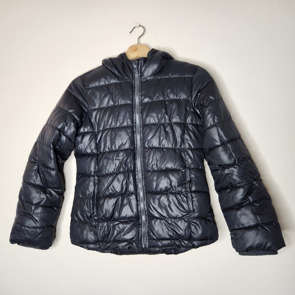 Old Navy Unisex Standard Large (10-12) Blue Puffer Zip Hooded Jacket Coat
